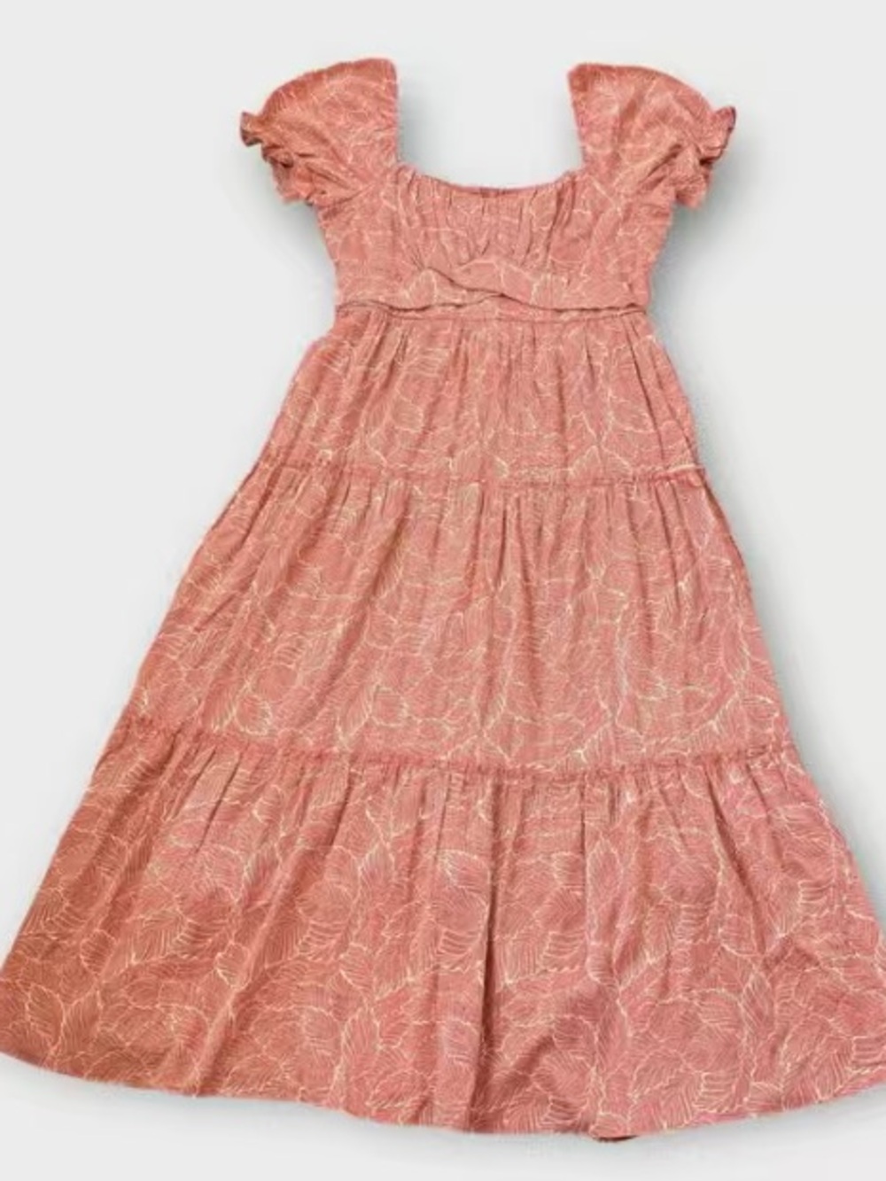 Girls' Pink Tiered Flutter-Sleeve Dress